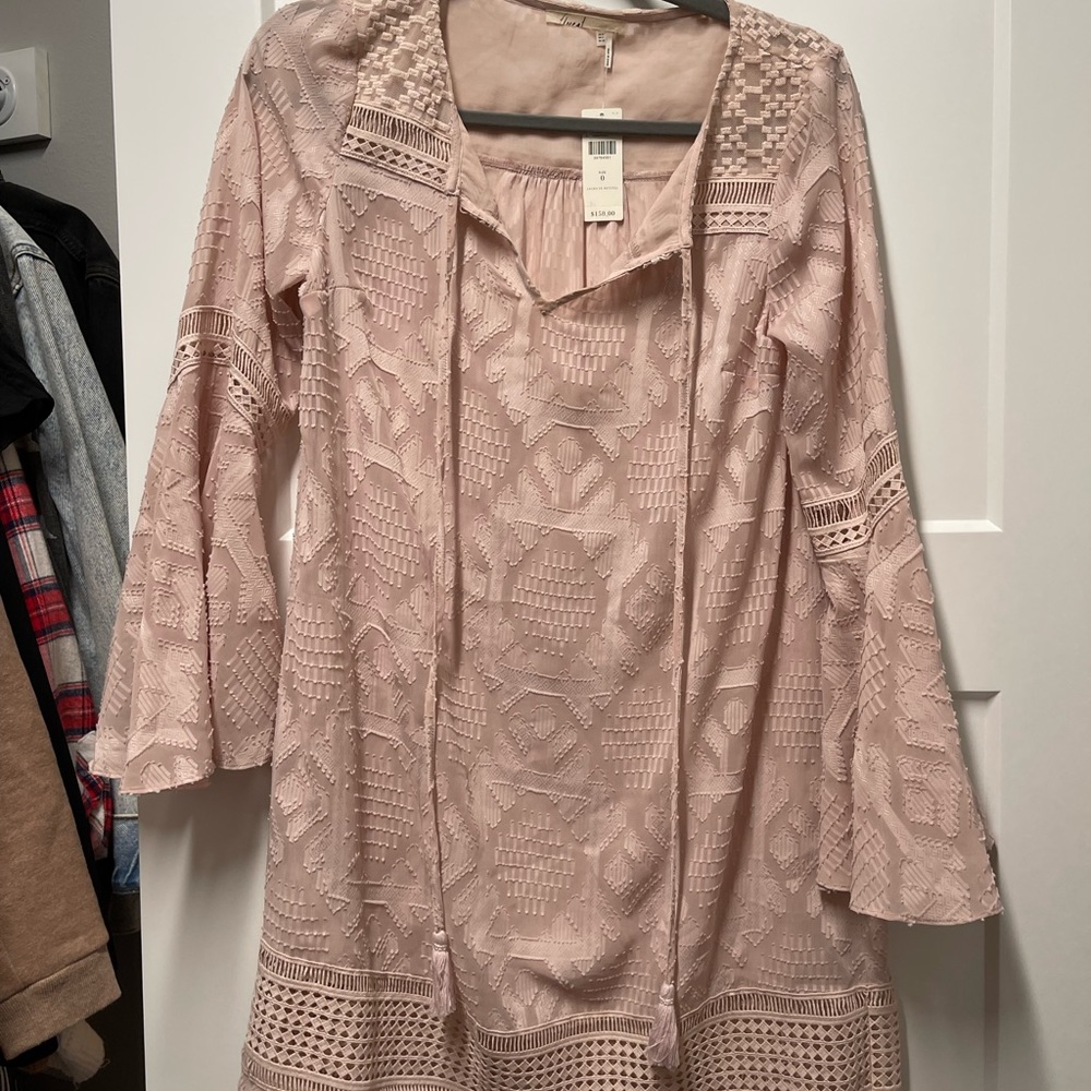 Anthropologie light blush pink long sleeve dress, size 0 but fits like a 4.
